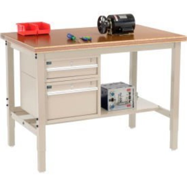 Global Equipment 48 x 30 Production Workbench - Shop Top Safety Edge - Drawers   Shelf - Tan 319284TN